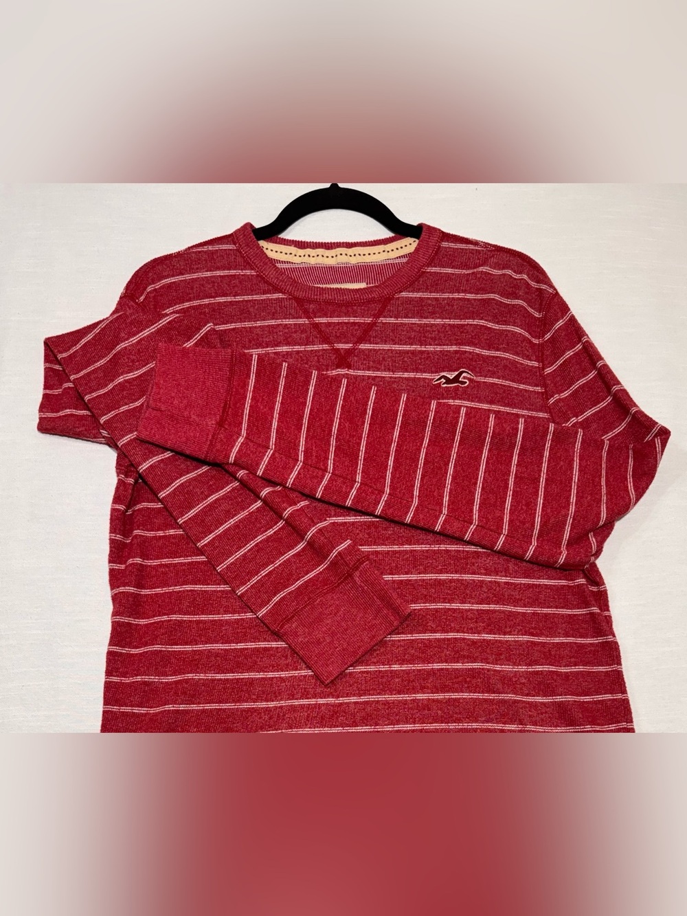 Hollister Men's Red/White Stripe Pullover Crewneck Sweater Sz L